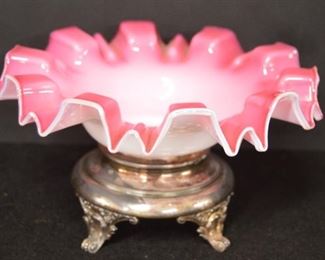 Pink Brides Basket w/Silverplate Base