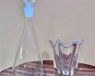 Orrefors crystal decanter and vase