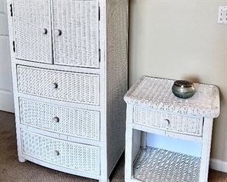 Wicker Nightstand and Wicker Chest of Drawers