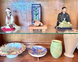 Oriental statues and vintage and antique pottery, and bowls