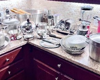 Vintage roster, pots, and pans and small appliances