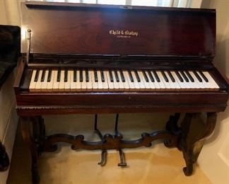 1860s rosewood mini parlor pump organ with hinged lid - by Child & Bishop.  And it works!
