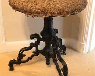 Antique cast iron piano/organ stool with patent date of 1866 (18” high, 16” diameter base)