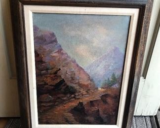 Oil painting on canvas by Julian Itter (American 1876-1967) Image 15” x 21”, framed 21.5” x 27”. Itter is often referred to as “the Father of North Cascades National Park”.