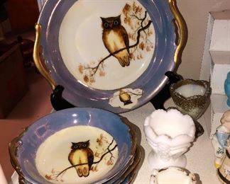 Lusterware owl bowl set (1 large + 5 small) - made in Japan