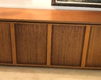 Mid century console stereo with tambour doors (78”L, 20”D, 29.5”H) - Barzilay style 