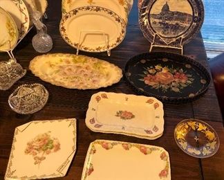 Old plates & platters,  black tolle painted tray 