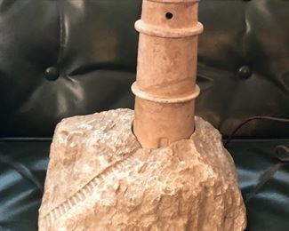 Vintage carved stone lighthouse lamp - 10” tall (needs to be rewired)