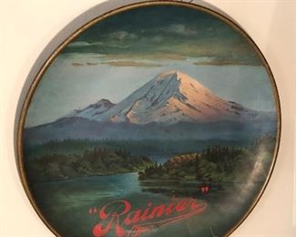Antique 24” Rainier Beer metal charger (curved tray) - circa 1910