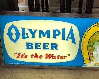 Vintage Olympia Beer “Illuminated Color in Motion” sign - lights up & waterfall “flows” (26”L, 12”H, 4”D)