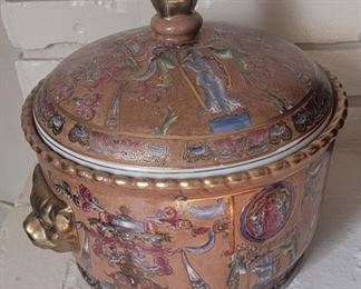 Large Asian Hand Painted and Richly Glazed Covered Bowl