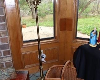 Brass Floor Lamp - Vintage Wicker Basket