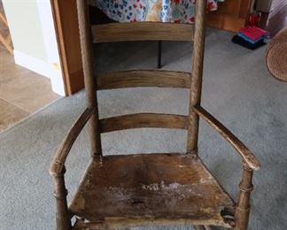 Cow Hide Seat Antique Rocker - Has so much character!