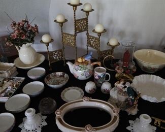 Brass Candlestick Holder - Milk Glass - Tea Pots 