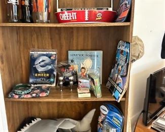 Sports collectibles, vintage kids toys, bookcase, etc.