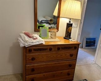 Vintage oak dresser & misc. decor