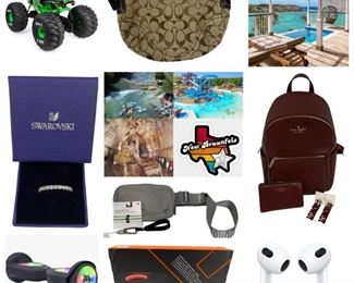 Tory Burch Leather Crossbody Bag, St. James Clubs & Villas Trip, Consuela Tote Bag, Texas Renaissance Festival Tickets, Date Night Scavenger Hunt, Astros Basket, Winery Adventure, Kate Spade Back Pack and Earrings, Brisket & Beer & MORE!