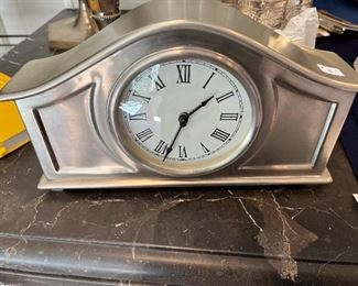 $48. Mantle style Pottery Barn Pewter Clock battery operated