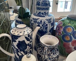 Blue and white porcelains for sale during online pick up hours Friday the 31st. Inquire re prices.