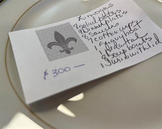 price tag for Limoges with list of pieces