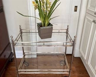 $180. Vintage chrome and glass bar cart. 28"w x 17"d x 27"h . makes a great side table as well.
