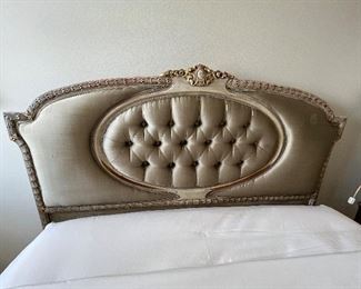 $540. obo Antique upholstered full size bed frame. Very Louis XIVth. 56.5"w x 28"h (footboard) 49"h headboard.