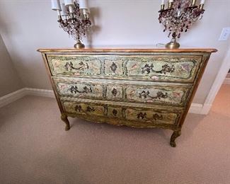$800 obo. Hand painted antique chest of drawers - three drawers. 48"w x 23"d x 34"h. More photos of this beautiful piece follow.