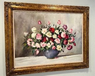 $440 obo S. Robertin floral in gilded frames. 46"w x 36.25"h framed 27.5"w x 37.5"h