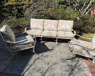 $1900. obo. Frontgate outdoor seating group. Sofa is 80"w x 36"d x 36"h. Chairs are each 30"w x 36"d x 36"h. Excellent condition.