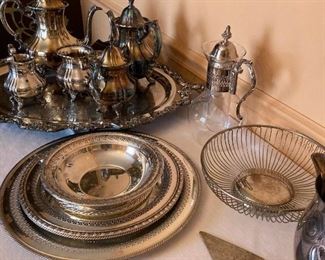 Silver tea service and trays