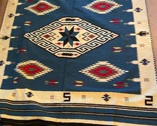 1930/40's Indian or Mexican Hand Woven Rug or Western Blanket--Intense Color and Great Design. Approx. 4'5" x 6'5" plus Tassels