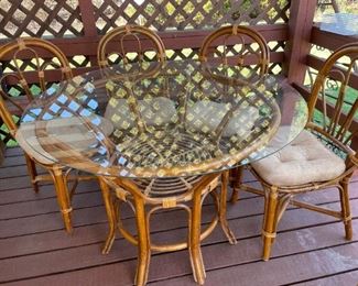Rattan & Glass-Top Table w/4 Chairs--Beautiful Condition and Appearance!!!!