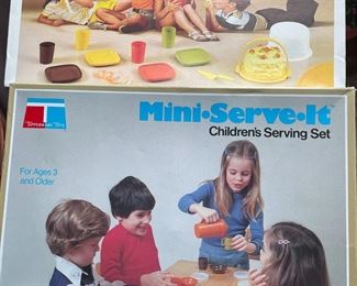 Unused TUPPERWARE Toy Sets! "mini-party set" and "Mini-Serve-It" --Nice Graphic Boxes w/Original Inserts