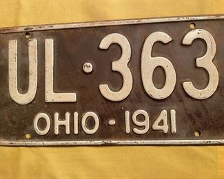 Single 1941 OHIO License Plate--Nice, Condition & Flat
