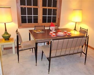 MCM wood & metal dinette set w/bench