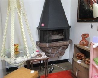 Great Variety of items.... Foot Stools, Macramé Table, Working Fireplace