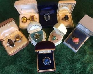 Assorted gemstone rings in gold & sterling