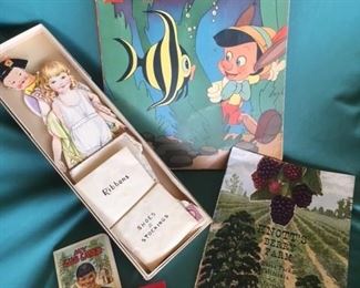 Cub scouts, Paper dolls, original Pinocchio booklet & 1940's Knotts Berry Farm brochure