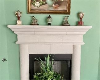 Matched Vases, Pair Asian Flower Pots, Large Brass Pot & Floral Arrangement, Bird Figurines, Original Artwork