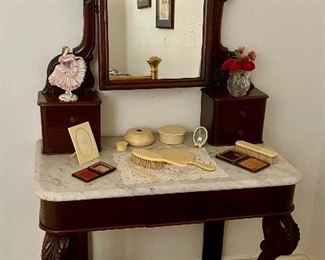 Antique Empire Style Mahogany Dresser with Mirror, Bakelite