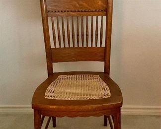 Vintage Light Oak Chair with Rattan Seat