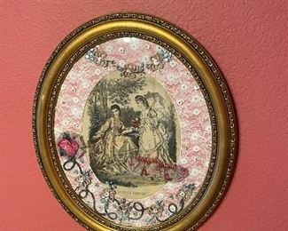 Hand-Decorated Framed Prints, Pair