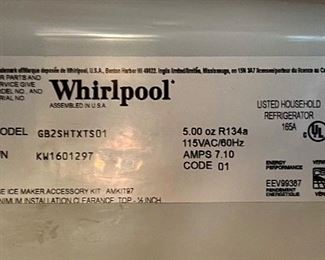 Whirlpool Refrigerator freeaer
