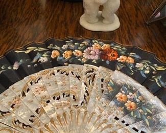 Hand painted mother of pearl fan
