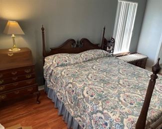 Ethan Allen Queen Bedroom set: Bed w Temperpedic mattress (clean), Dresser w mirror, Chest & Desk.                      Chest of Drawers: 39" W 19.25"D 55.5"T                                         Dresser: 56.25"W 20.25" D 34.25" T w/o mirror                            $800.00 for (4) pieces and mattress.