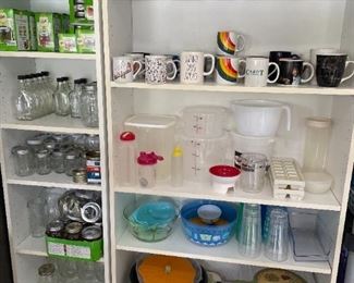 Garage: Canning, Mugs, Water Bottles, Plastic Kitchenware.