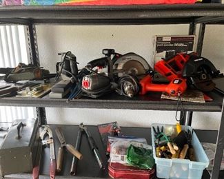 Garage: Hand tools, tool box, gardening tools