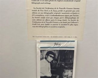 Signed lithograph Hoi  27/275.                      25”w. 19” t.                                                                 $300.00