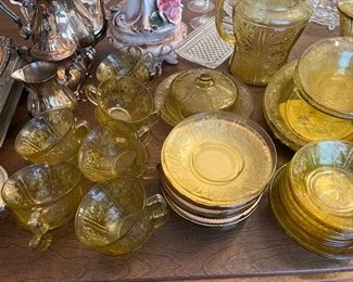 Federal Glass Cabbage Rose dishes and serving pieces