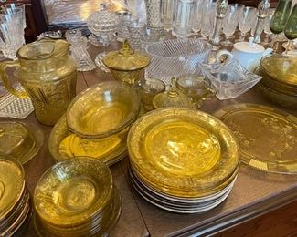 Federal Glass Cabbage Rose dishes and serving glasses